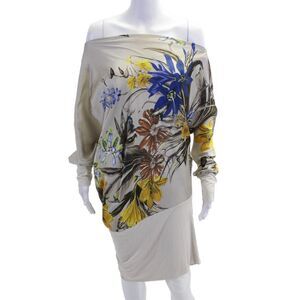 Super Trash Womens 3/4 Sleeve Scoop Neck Floral Satin Dress White Size IT 42